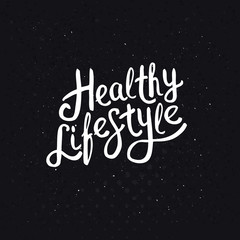 Fototapeta na wymiar White Healthy Lifestyle Phrase on Abstract Black