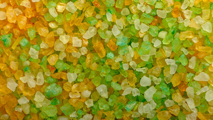 Texture Multicolored aromatic sea salt for bath with extracts of healing herbs