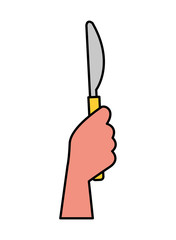 hand holding knife on white background