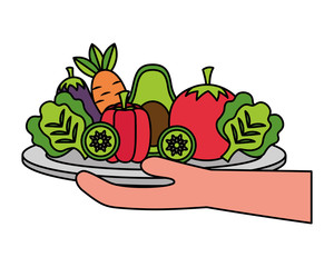 hand holding vegetables on dish healthy food