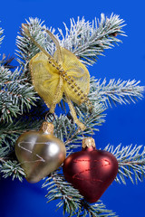 christmas tree with toys on the blue background