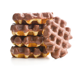 Waffles with chocolate topping.