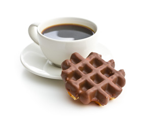 Waffles with chocolate topping.