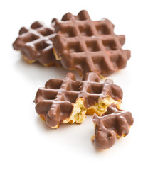 Waffles with chocolate topping.
