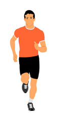 Fototapeta na wymiar Marathon racer running. Sport man vector illustration. Healthy lifestyle jogging man. Traditional urban race. Runner boy cardio training. Team building. Outdoor activity after work. Health care.
