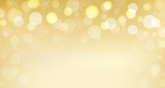 Gold vector christmas background with snowflakes.