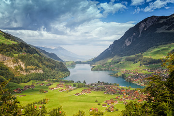 Swiss town in mountains 