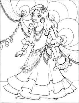Coloring book for children. Beautiful little princess 30