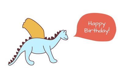 Happy birthday card with dragon in cartoon style