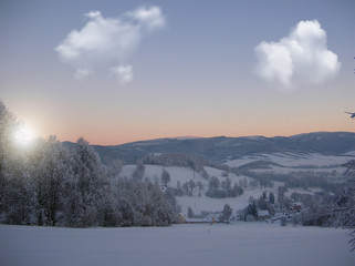 Beautiful winter landscape with snow covered trees