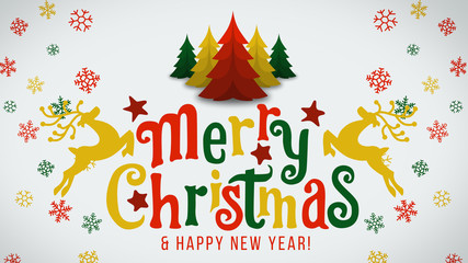Merry christmas color. Happy new year. Trees