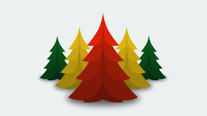 painted christmas trees in color on white background