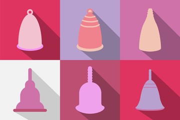 Menstrual cups icons set in flat style