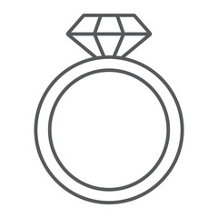 Diamond ring thin line icon, jewelry and marriage, brilliant ring sign, vector graphics, a linear pattern on a white background.