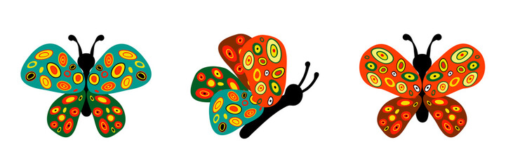 Set of colorful bright butterflies. Isolated on white background.