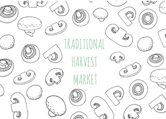 Banner with champignons in hand drawn style