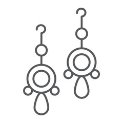 Pair of earrings thin line icon, jewellery and accessory, rounded earrings sign, vector graphics, a linear pattern on a white background.