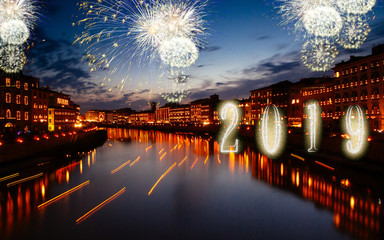 Luminaria is the feast for saint ranieri, the saint of the city. Buildings along the Arno are adorned with candlelights creating a magic effect,celebrating 2019 new year eve digital composite concept,