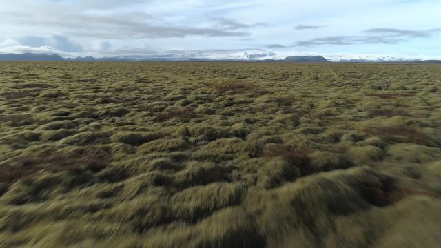 Flying low over endless fields of moss, Icelandic tundra under Vatnajokull glacier.mov