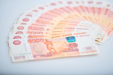 A fan of russian five thousands roubles money banknotes