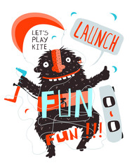Kitesurfer monster fun inspirational poster design