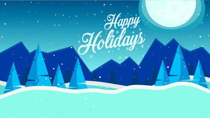 Happy Holidays website header or banner design with winter landscape view.