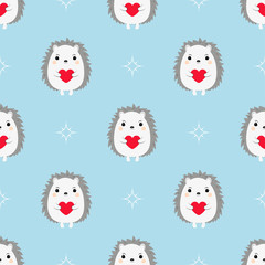 hedgehogs with hearts seamless pattern