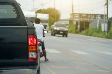 Cars on the road heading towards the goal of the trip, tourism by car, Break in traffic junction.