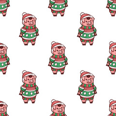 Seamless pattern vector illustration with new year pig 2019