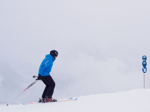 Skier in fog