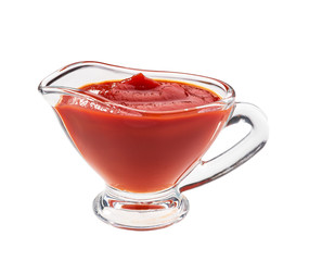 Ketchup  in glass bowl on white background