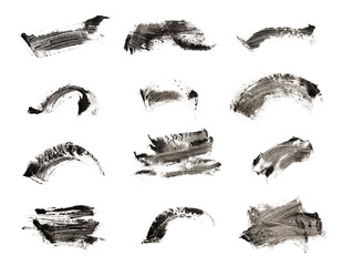collection of make-up cosmetic mascara brush stroke texture design isolated on white