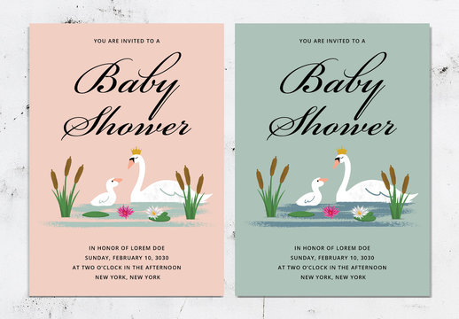Baby Shower Invitation Layout with Swan Illustration