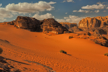 Fototapeta premium Wadi Rum, Jordan. Rocks and sand dunes. Middle East