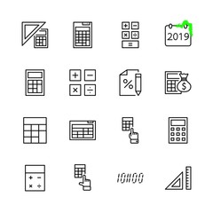 Set of Calculation Vector Line Icons. Contains such Icons as Cal