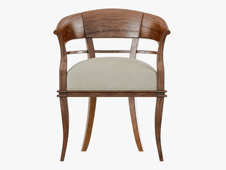 Chair with wooden armrests front view 3D rendering
