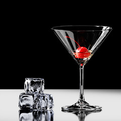 Cherry in a martini glass with ice. 3D rendering