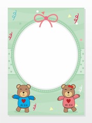 Cute blank card template with teddy bear vector 