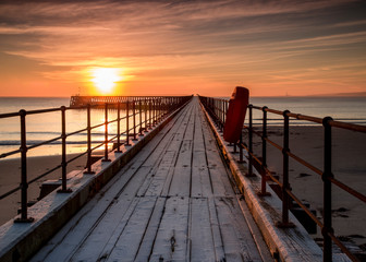 Frosty morning at South Pier, Blyth Harbour, Northumberland, England, UK.