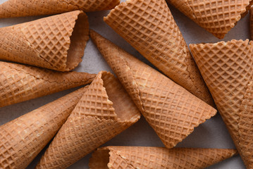 A group of sugar waffle ice cream cones