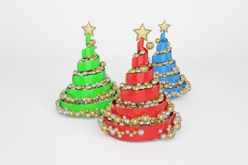 Spiral Christmas trees 3d color illustration