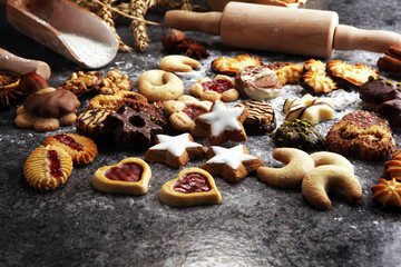 cookies, nuts and gingerbread a christmas bakery concept. xmas cookies