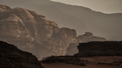 Wadi Rum, Jordan. Rocks and sand dunes. Middle East