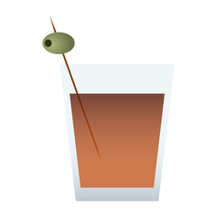 Coktail with olive in straw