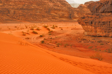 Fototapeta premium Wadi Rum, Jordan. Rocks and sand dunes. Middle East