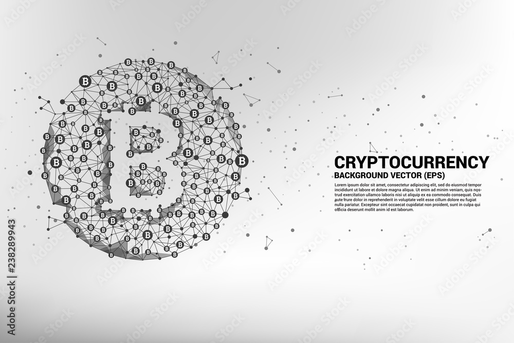 Poster Vector bitcoin icon from Polygon dot connect line. Concept for cryptocurrency technology and financial network connection.