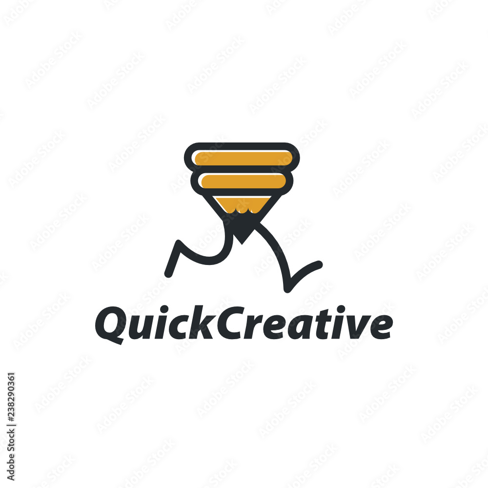 Poster Quick Creative logo template design with a running pencil. Vector illustration.
