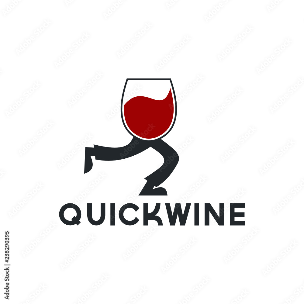 Poster quick wine logo template design with a running wineglass. vector illustration.