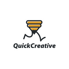 Quick Creative logo template design with a running pencil. Vector illustration.