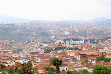 Aerial view of of Sucre, Bolivia with mountains visible in the background